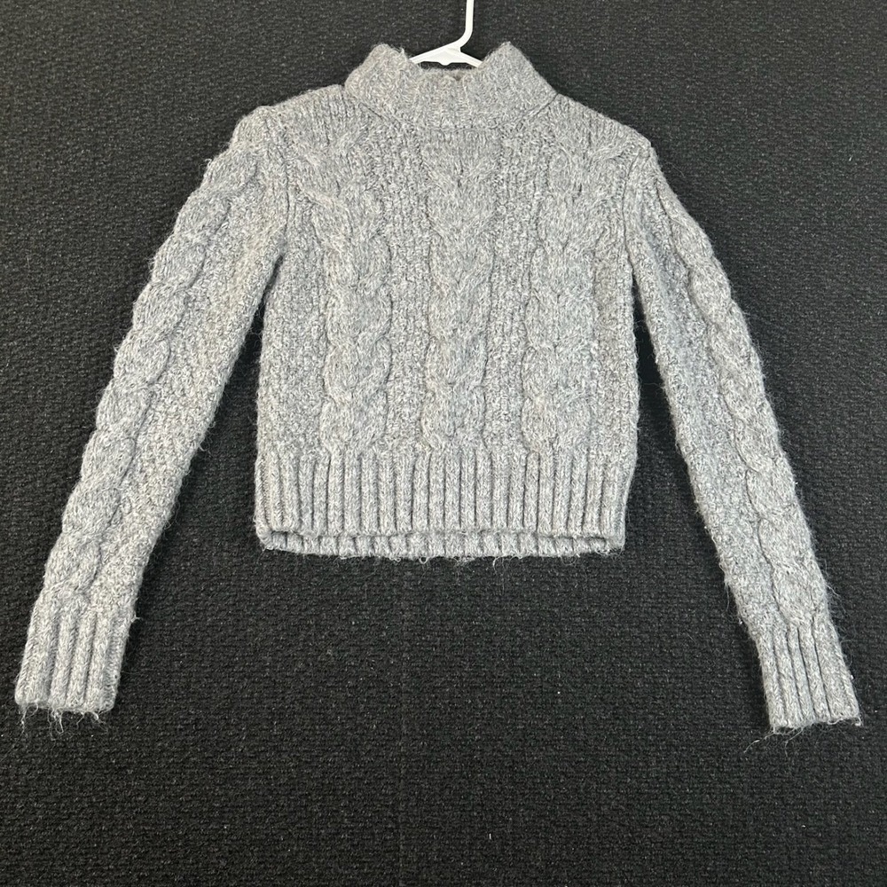 VTG American Eagle Cable Knit Gray Mock Neck Pullover Comfy Sweater Women's XXS
